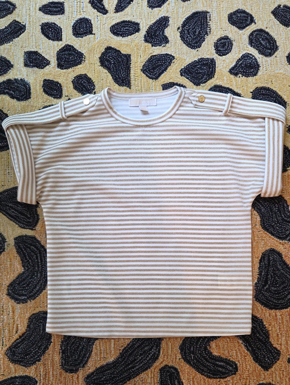 Michael Kors Cream and Tan Striped Short-Sleeve Tee
